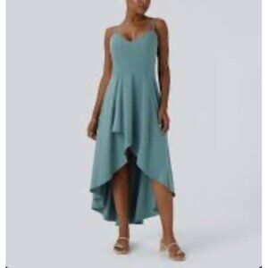 Halara Breezeful Strappy Backless Shirred Midi Assymetriacal Hem Dress Sz XL Blu